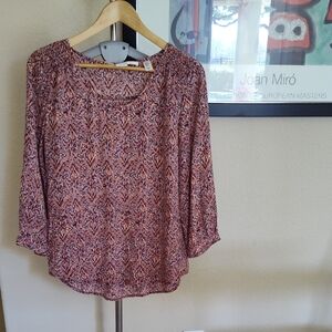 Max Studio Tunic Multi Patterned Silk Blouse, Size M